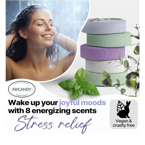 SHOWER STEAMERS LAVENDER AROMATHERAPY 8 PIECE GIFT BOX BATH BOMBS ESSENTIAL OILS - Picture 3 of 7